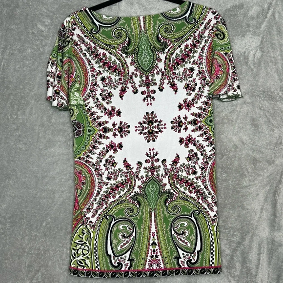 INC International Concepts 1X Shirt Top Green Paisley Cap Short Sleeve V Neck - Picture 5 of 7